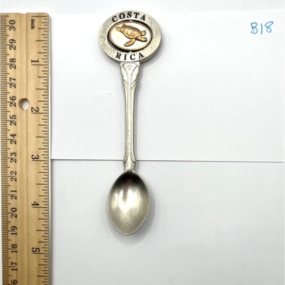 Costa Rica Souvenir Spoon W/ Turtle Design Silver & Gold Tone Metal Collectible - Picture 4 of 4